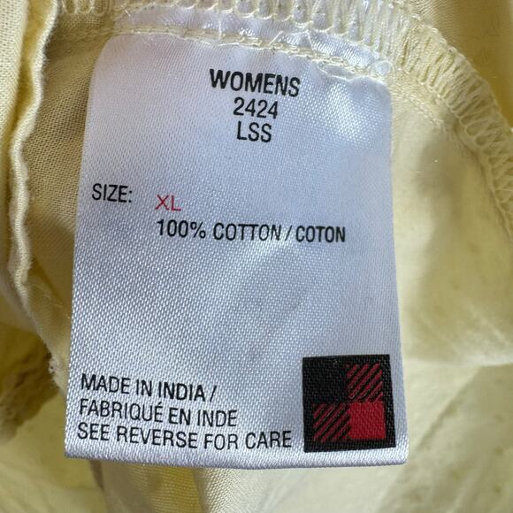 Woolrich 100% Cotton Yellow 3/4 Roll Tab Sleeve Embroidered Button Up Top Sz XL - Picture 7 of 8